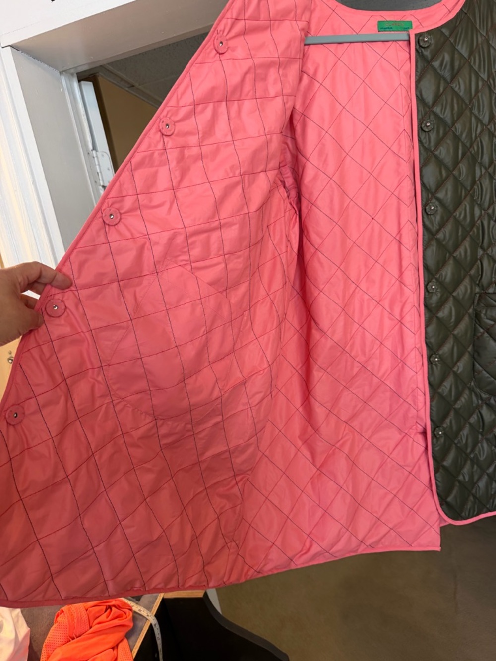 Clare V Olive Quilted Coat with Pink Trim - Picture 6 of 10